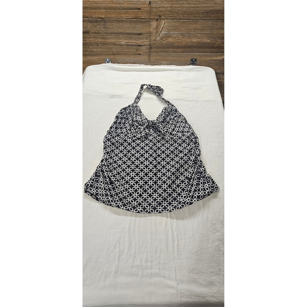 Collections by Catalina Womens 2X Black White Geometric Halter Tankini Swim Top